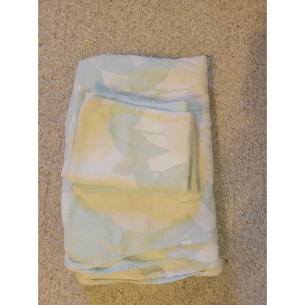 Vintage Lady Pepperell Full‎ Flannel Flat Sheet 2 Pillowcases Mint Green Floral
